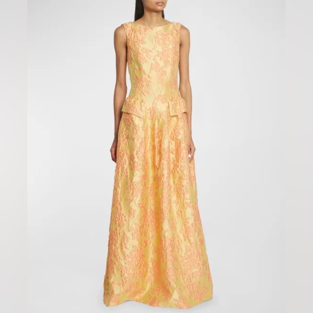 Talbot Runhof Sleeveless Pocket Mimosa Jacquard Gown